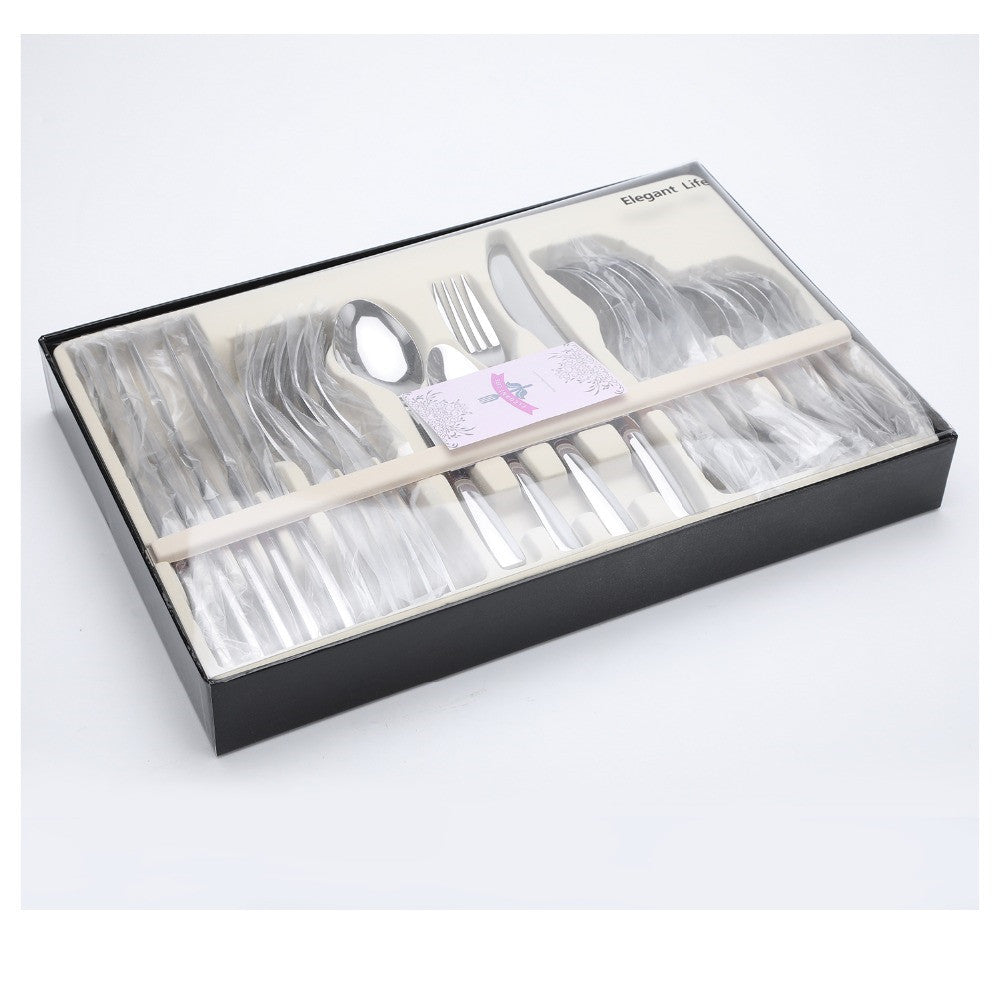 Juego de cubiertos de 24 piezas con cucharas y cuchillos en caja de regalo