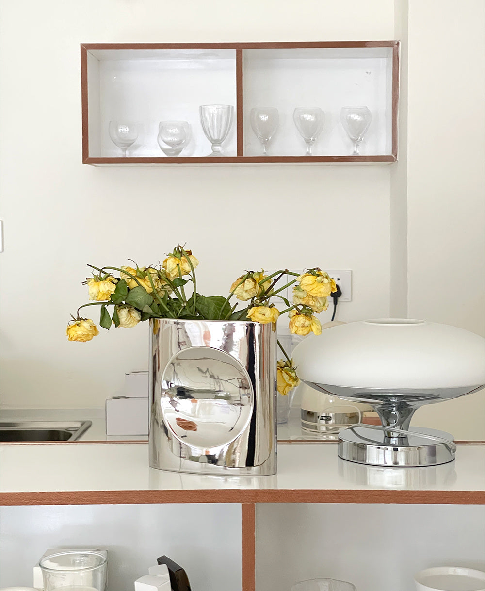 Mirror Silver Geometric Architecture Minimalist Moon Phase Vase