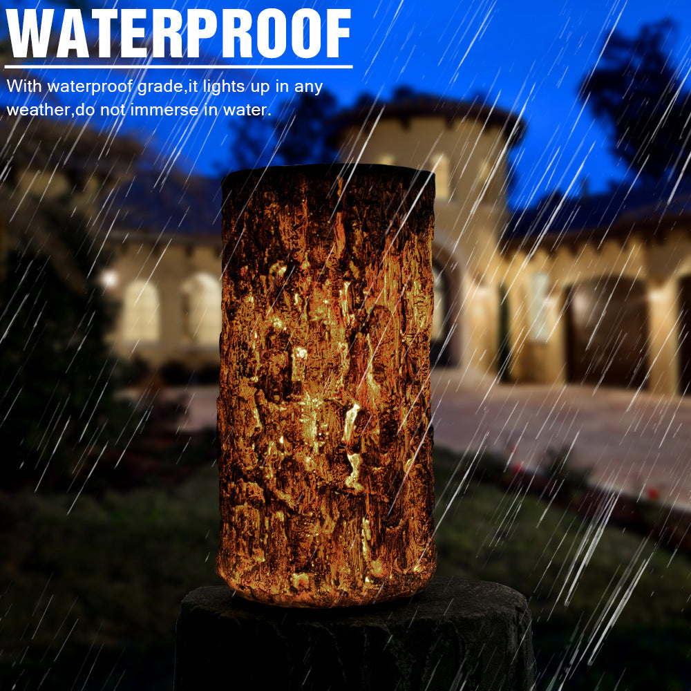 Lámpara decorativa impermeable solar LED para exterior con forma de tocón