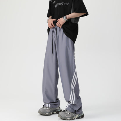 Men's Loose Casual Striped Stitching Wide Leg Track Pants
