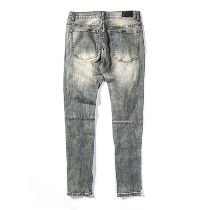 Classic zipper beam-leg jeans