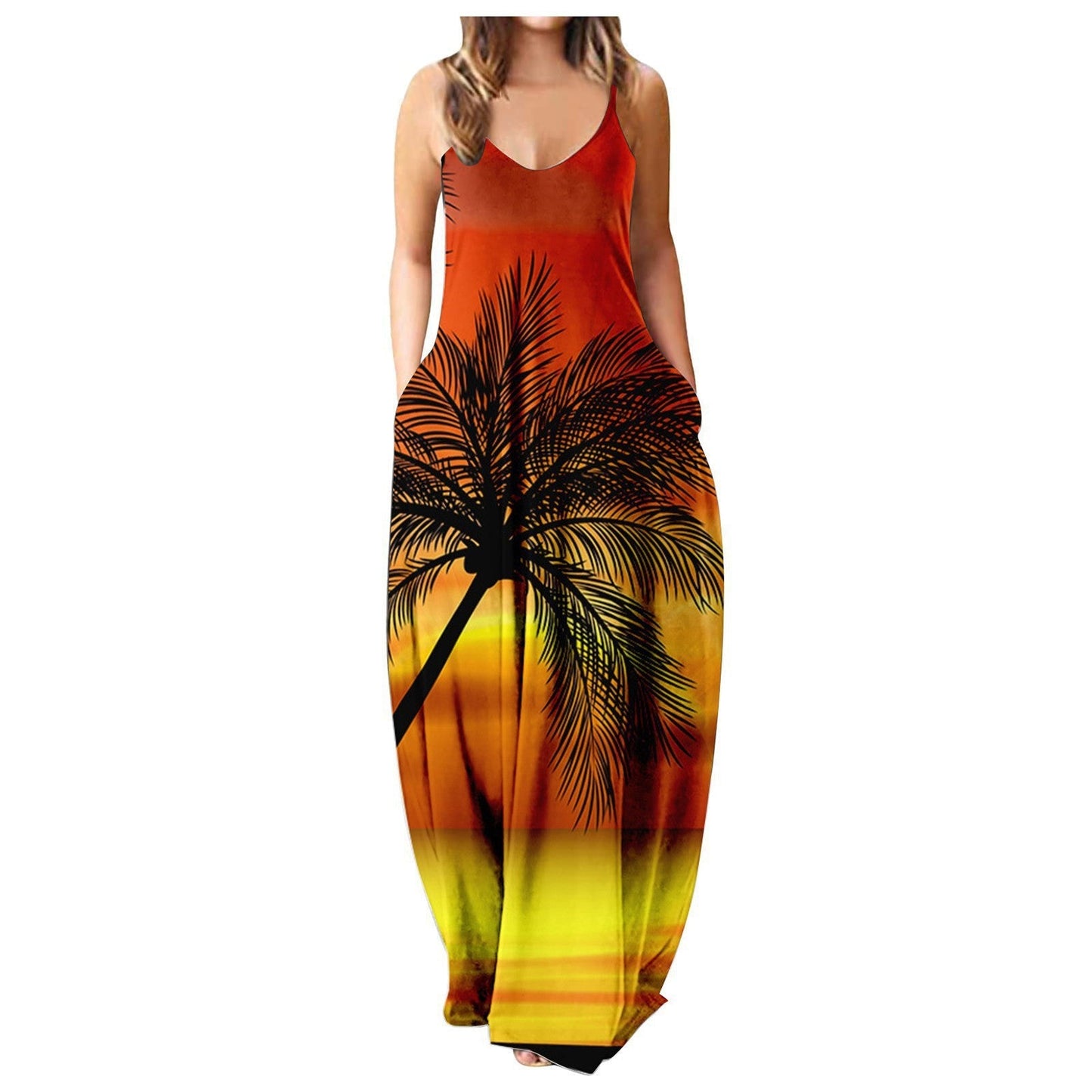 Vestido con tirantes frescos de verano, estampado digital estilo cara abstracta, elegante vestido de calle