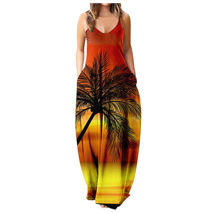 Vestido con tirantes frescos de verano, estampado digital estilo cara abstracta, elegante vestido de calle