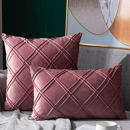 Taie d'oreiller en velours de couleur unie à carreaux, pour canapé, chevet, coussin en peluche courte