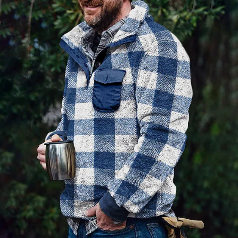 Vêtements à carreaux double face en fourrure pour vêtements pull transfrontalier mode décontractée en peluche
