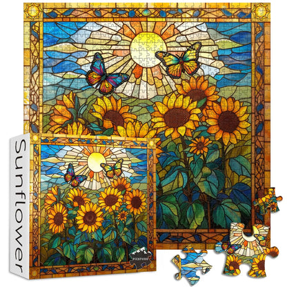 Puzles de Vidrieras para Adultos de 1000 Piezas o más Puzle de Girasoles PICKFORU como Decoración del Hogar Puzles de Mariposas y Flores como Decoración del Hogar