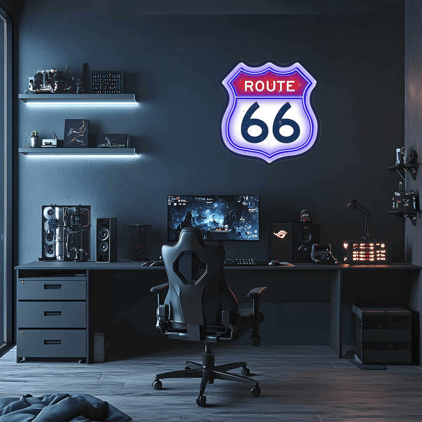 Route 66  Plexiglass Neon Art, Route 66   Neon Sign, Neon Light Sign, Neon Wall Art