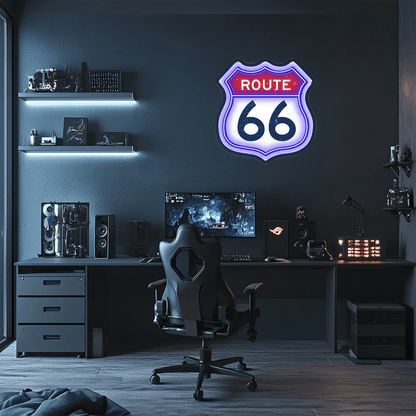 Route 66  Plexiglass Neon Art, Route 66   Neon Sign, Neon Light Sign, Neon Wall Art