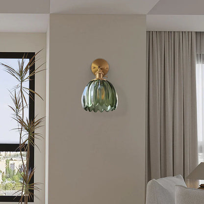 Aplique de Pared Clásico de 1 Luz con Pantalla de Cristal Tulipán de Latón Vintage