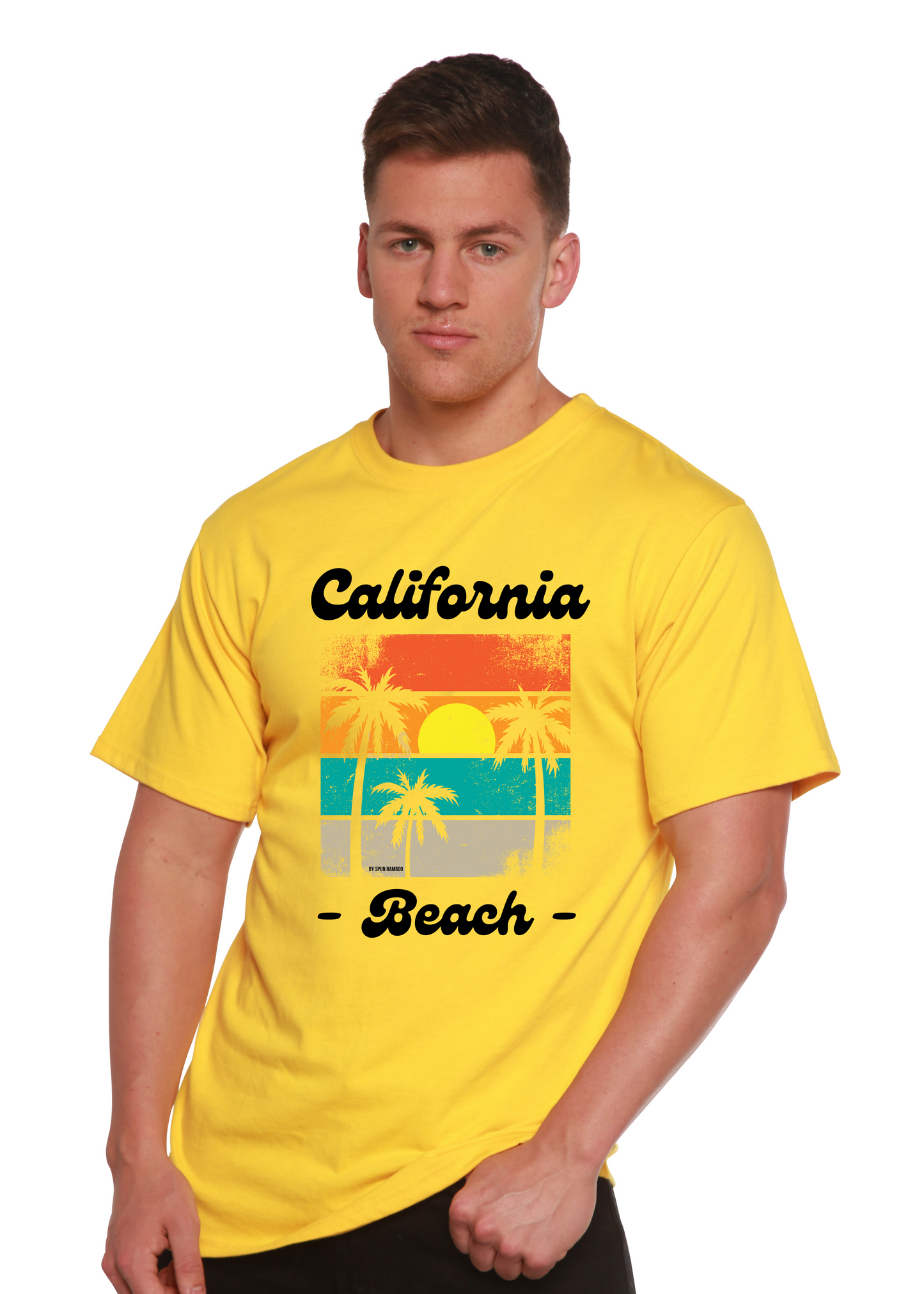 T-shirt à manches courtes unisexe en bambou/viscose et coton biologique California Beach avec motif