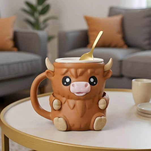 Ice Cream Pint Holder – Highland Cow Dessert Tub with Antifreeze Handle for Yogurt, Mixes & Kids Treats
