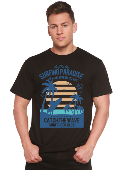 T-shirt graphique à manches courtes en viscose de bambou et coton biologique Spun Bamboo® "Surfing Paradis" pour homme