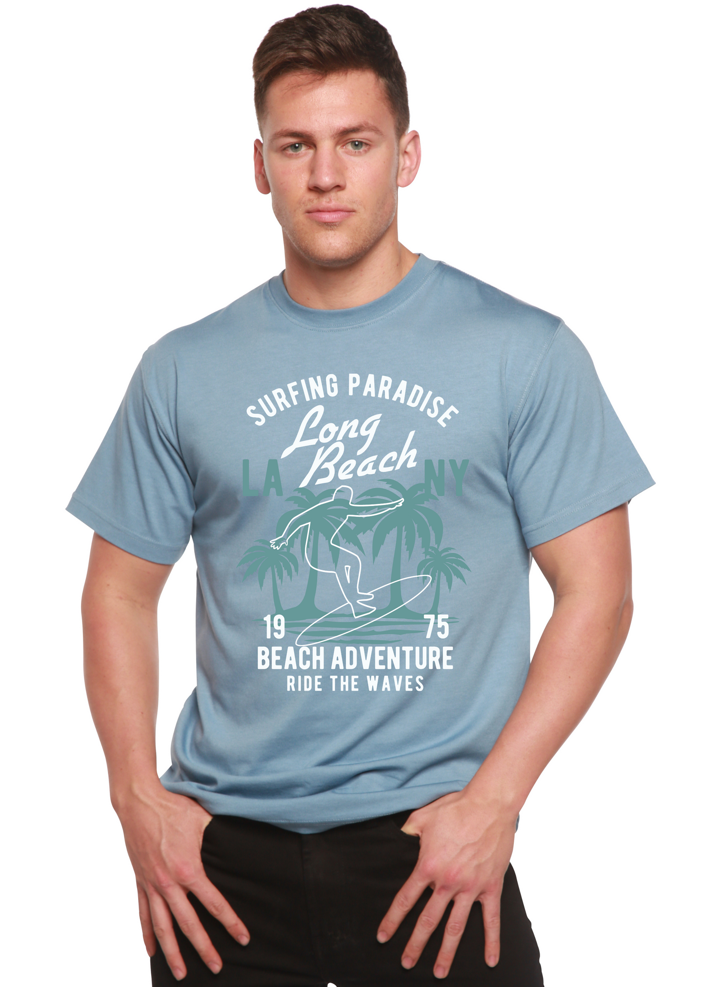 T-shirt graphique à manches courtes en viscose de bambou et coton biologique pour homme Beach Adventure