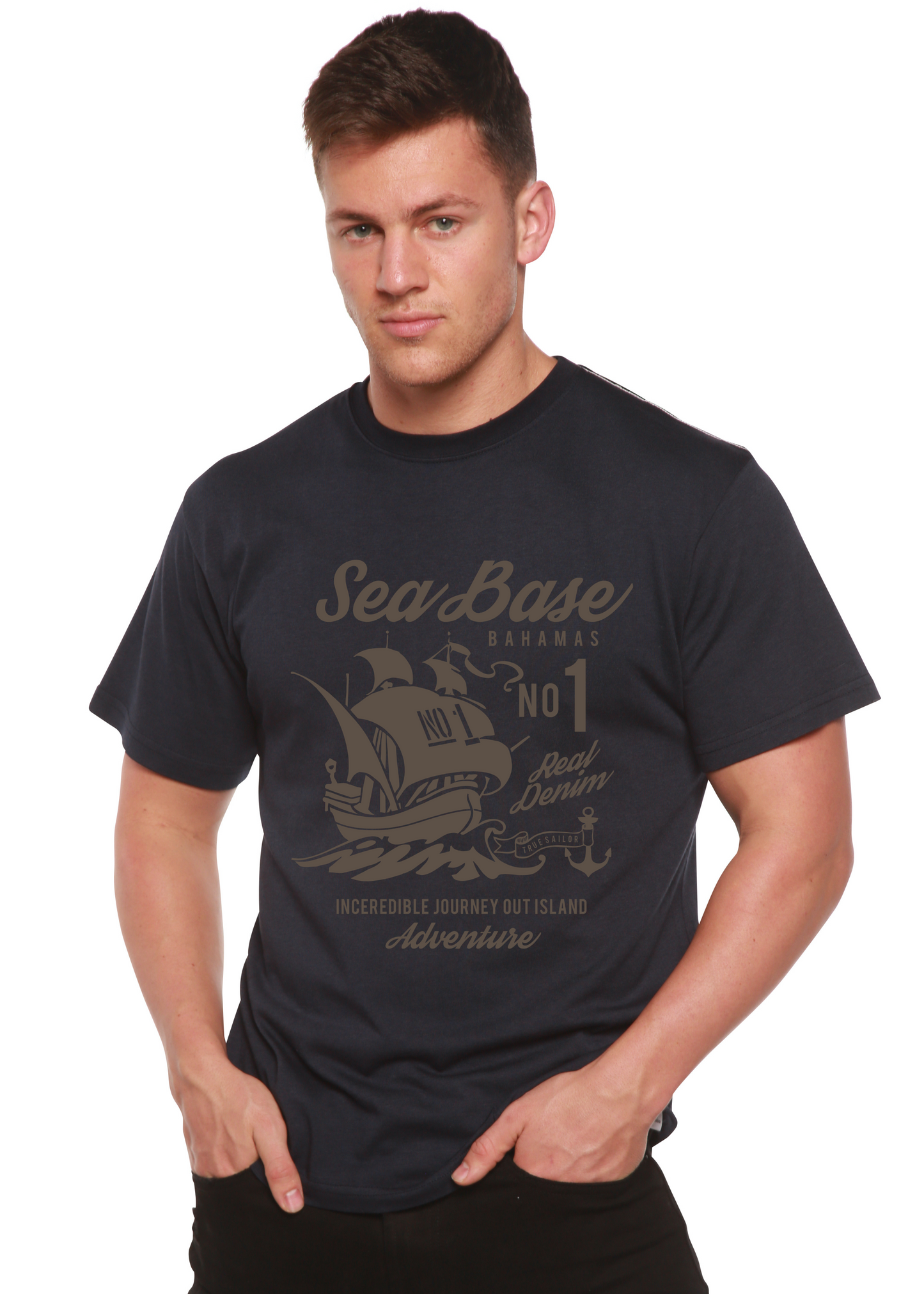 T-shirt à manches courtes Sea Base Spun Bamboo® en viscose de bambou/coton biologique pour homme avec motif graphique