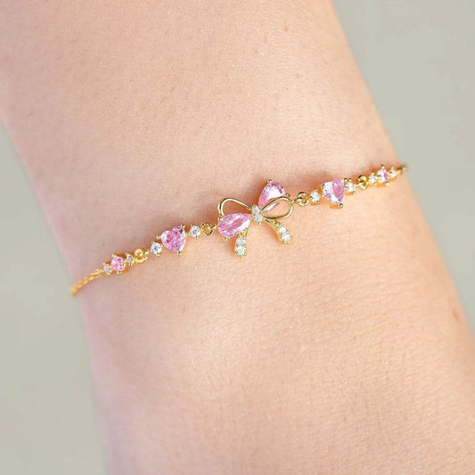 Elegant Zircon Bow Chain Bracelet – Stylish Gift for Women & Girls