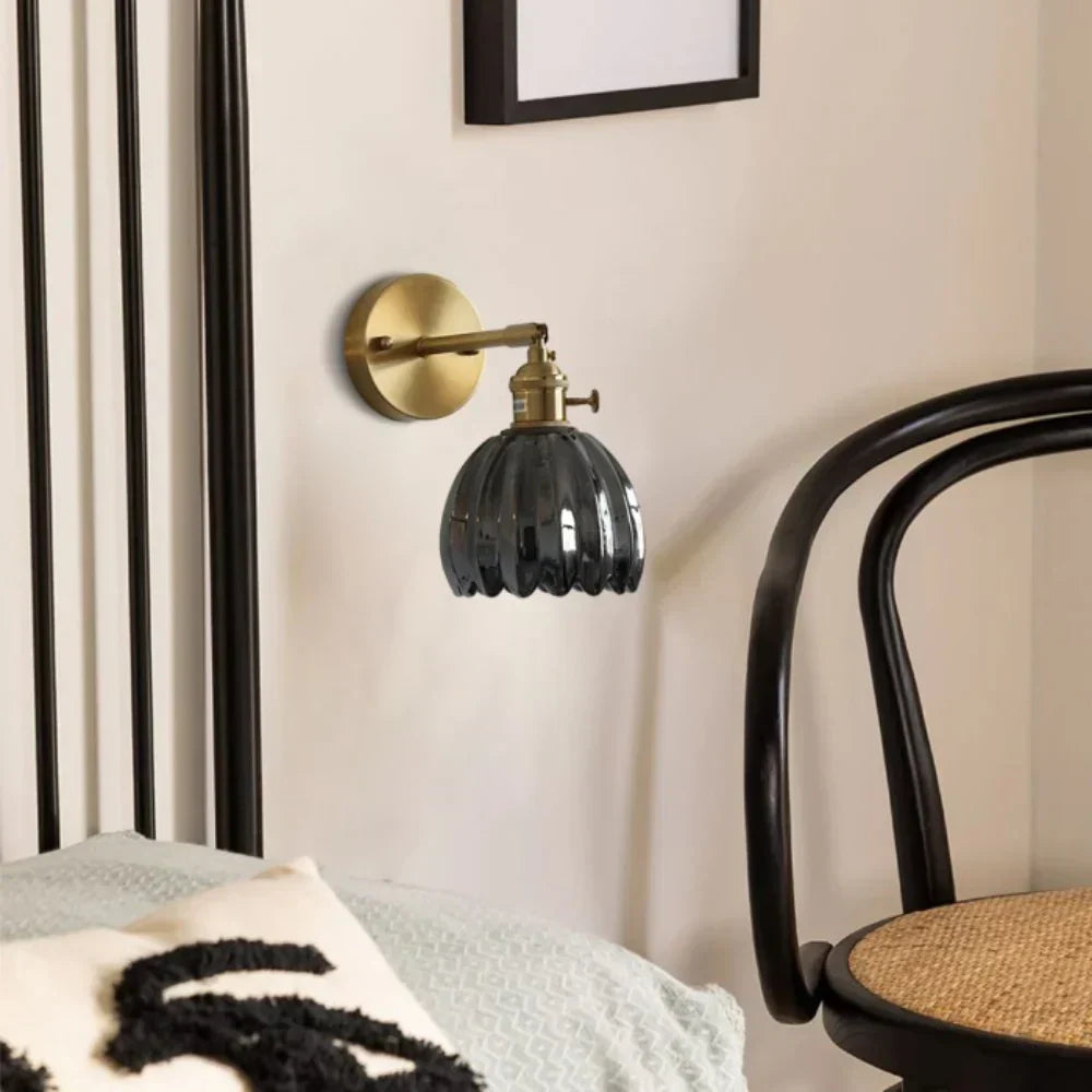 Aplique de Pared Clásico de 1 Luz con Pantalla de Cristal Tulipán de Latón Vintage