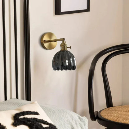 Aplique de Pared Clásico de 1 Luz con Pantalla de Cristal Tulipán de Latón Vintage