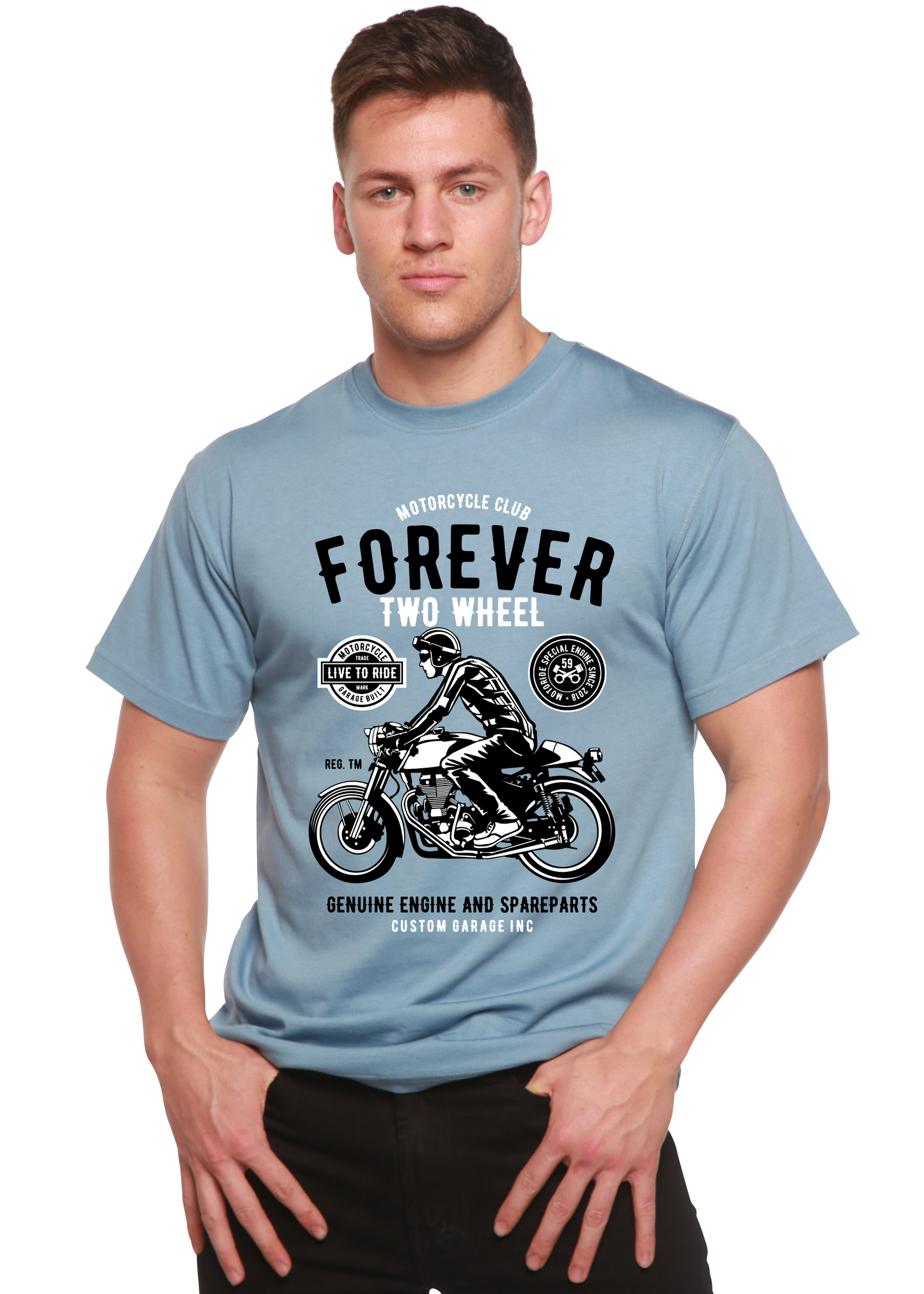 T-shirt graphique Forever Two Wheel à manches courtes en viscose de bambou et coton biologique pour homme