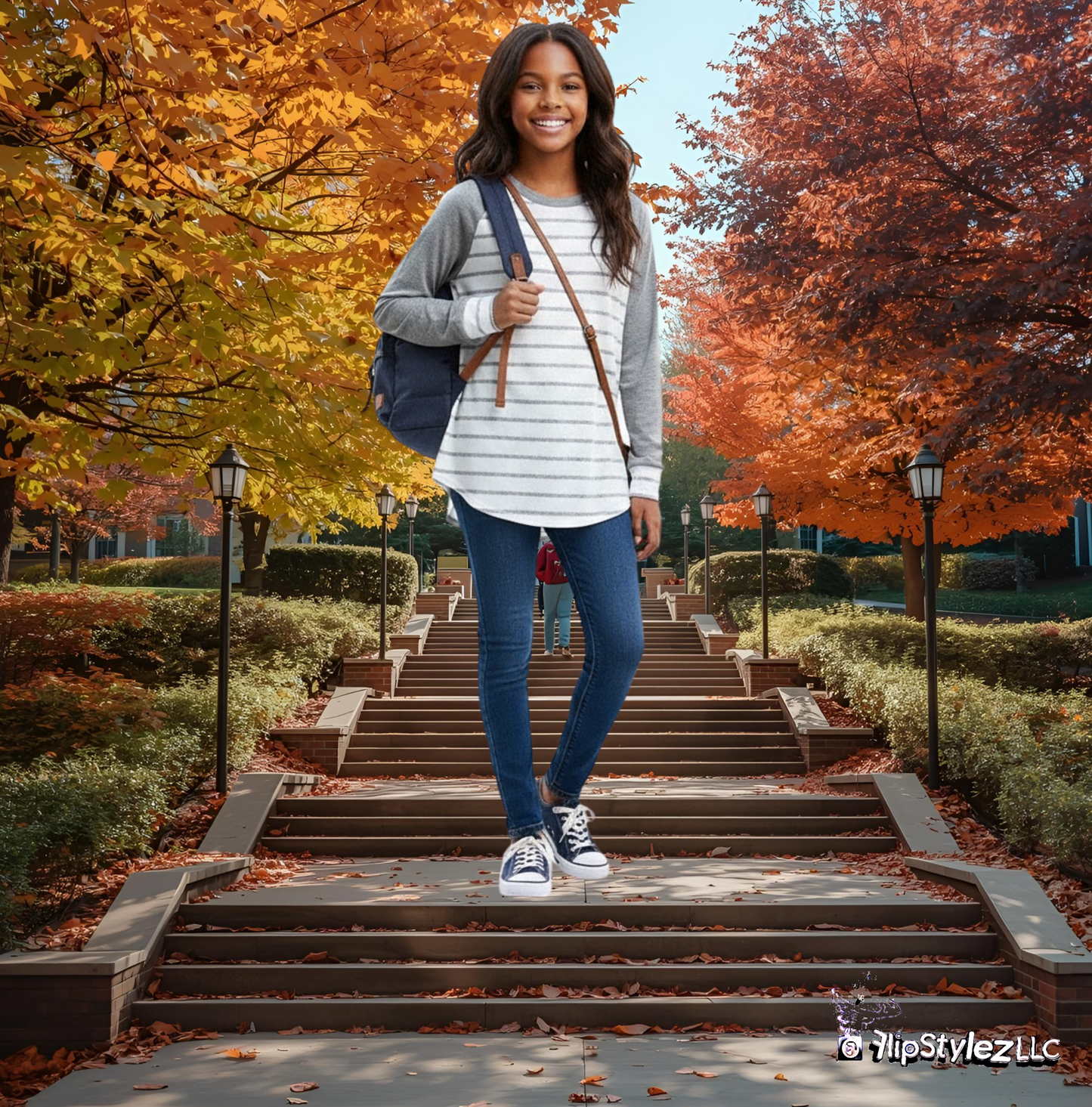 Suéter de algodón nuevo, mangas rosadas y rayas azules, para otoño o invierno, para chica de secundaria o universidad.
