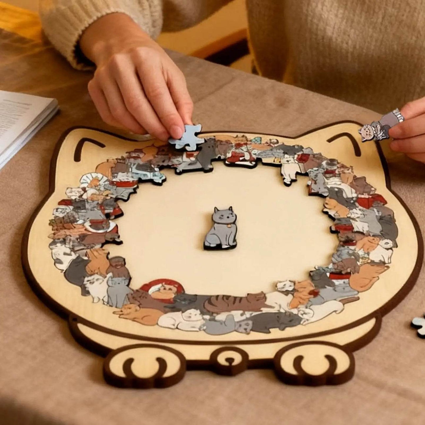 135-Piece Cat Shaped Wooden Puzzle – Colorful Morandi Animal Art Jigsaw