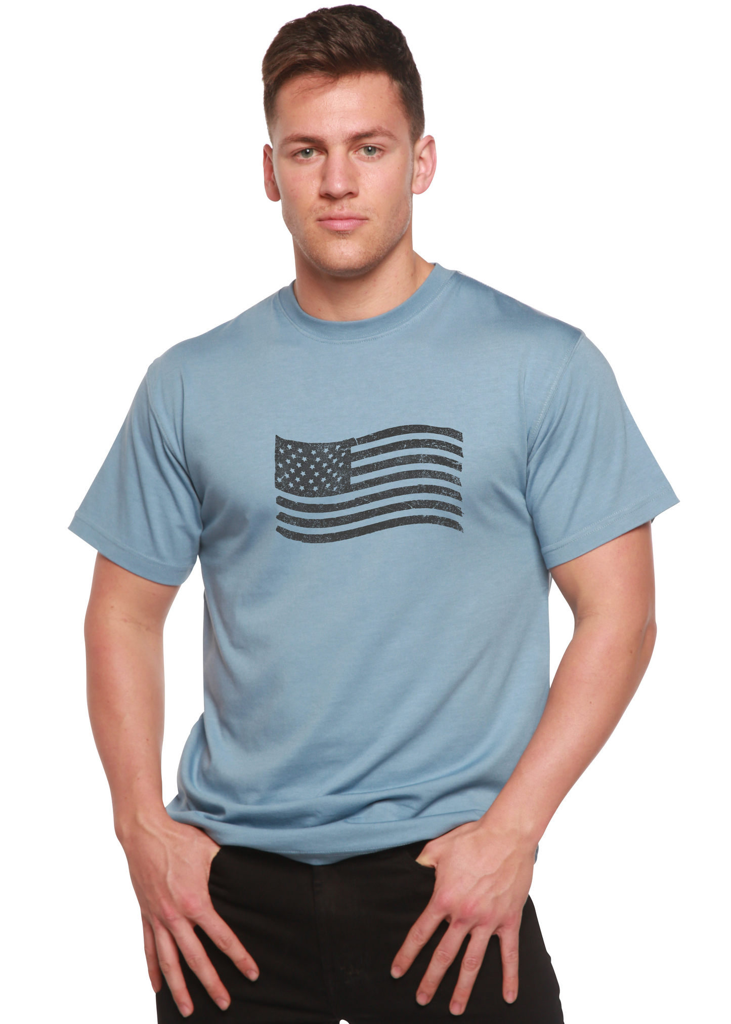 T-shirt à manches courtes en bambou pour homme avec drapeau américain