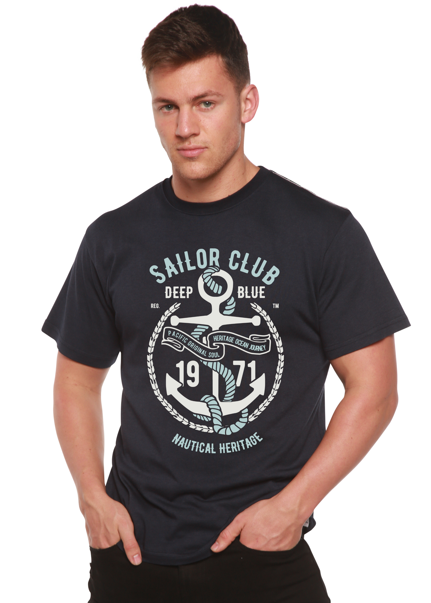Camiseta Gráfica de Manga Corta de Bambú Viscosa/Algodón Orgánico Spun Bamboo® para Hombre de Sailor Club