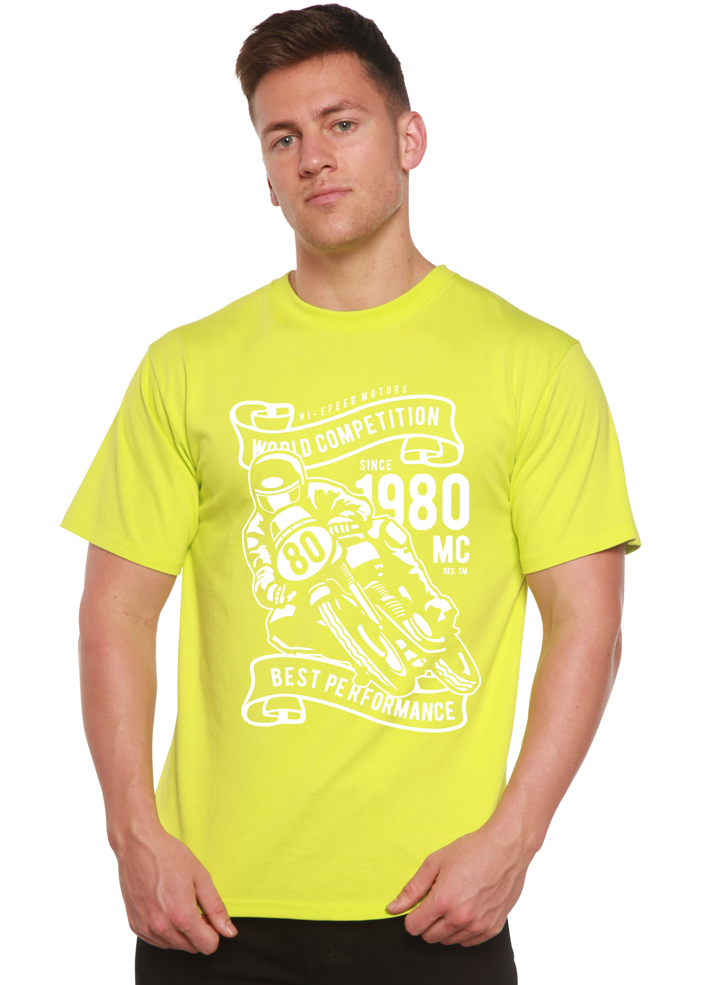 Camiseta gráfica de manga corta de viscosa de bambú y algodón orgánico para hombre World Competition