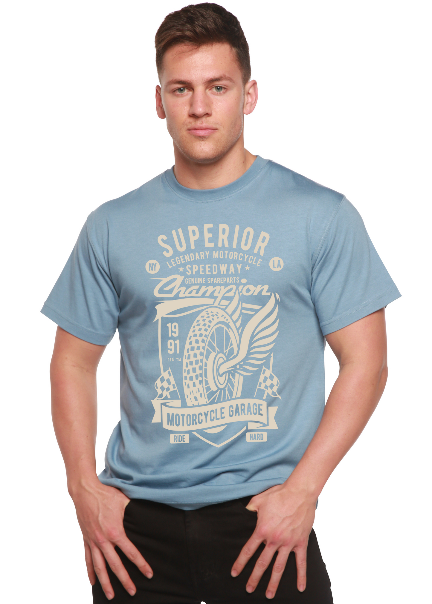 T-shirt graphique à manches courtes en viscose de bambou et coton biologique pour homme Superior Motorcycle Spun Bamboo®