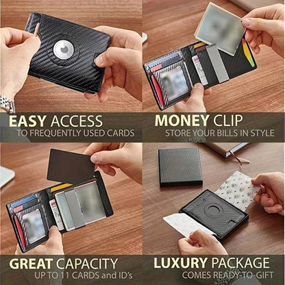 AirTag Slim Wallet with 11 Card Slots for Dad, Husband, Son – RFID Bifold Card Holder Father's Day Gift