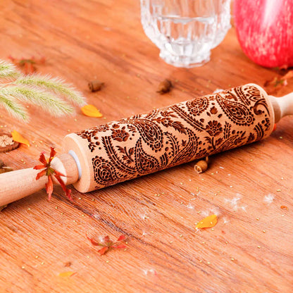 Premium Patterned Wooden Rolling Pin Embossed Dough & Baking Tool for All Designs