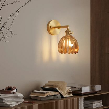 Aplique de Pared Clásico de 1 Luz con Pantalla de Cristal Tulipán de Latón Vintage