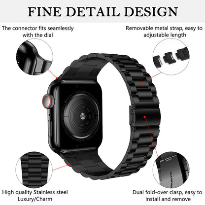 Classic Stainless Steel Metal Slim Band for Apple Watch, Black