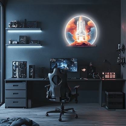 Space Shuttle Plexiglass Neon Art, Uv Print Neon Sign, Neon Light Sign, Neon Wall Art