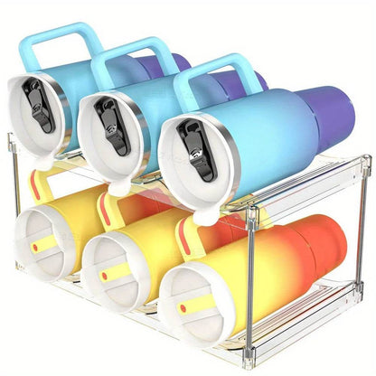 Multilayer Clear Stackable Water Bottle Organizer Rack for Kitchen Cabinets and Pantry