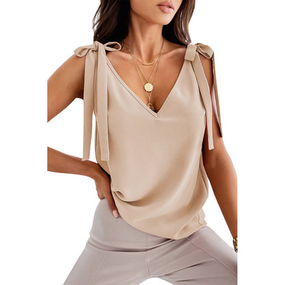 Bowknot Tie-Up Satin Camisole – Women’s V-Neck Tank Top | S–3XL
