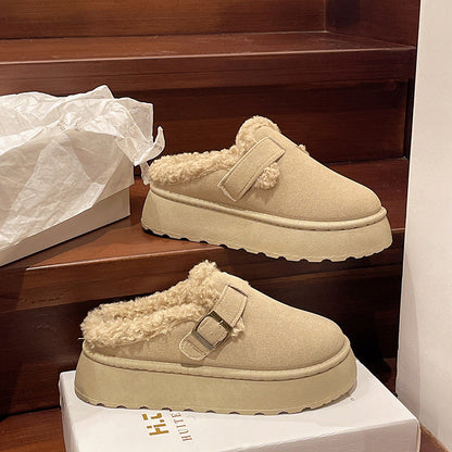 Nouvelles Chaussures d'Hiver de Luxe pour Femmes, Peluche Mode Rétro, Chaussures Plates en Coton, Pantoufles à Semelle Plate pour Femmes, Bottes à Plateforme pour Femmes