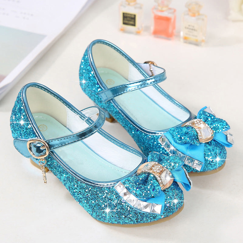 Chaussures à talons hauts pour filles avec strass et nœud, style princesse