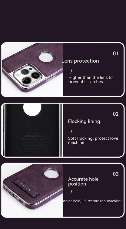 All-Inclusive Faux Leather Kickstand iPhone Case – Drop-Resistant Bracket Shell | iPhone 11–14