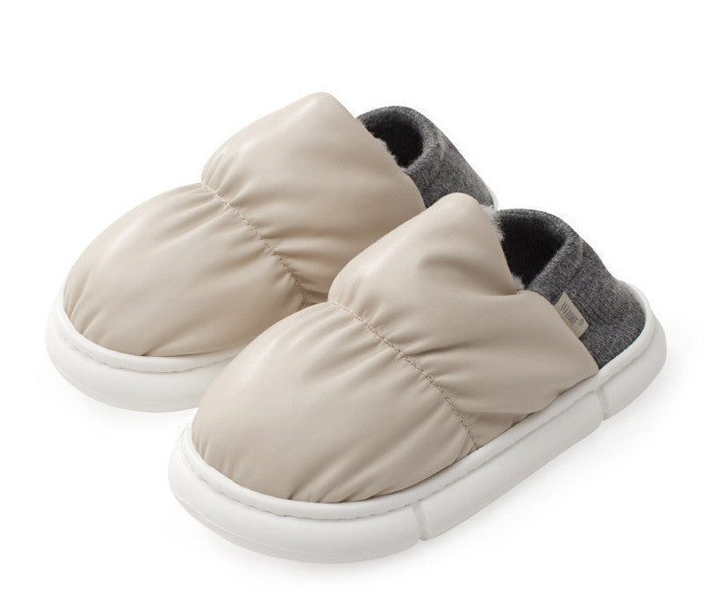 Chaussons en coton à semelle épaisse avec sac en peluche pour porter une ou deux chaussures