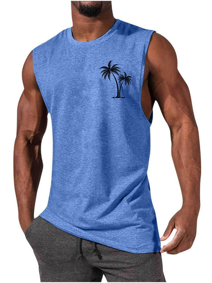 Coconut Tree Embroidery Men’s Muscle Tank – Beach Fitness Vest | S–L