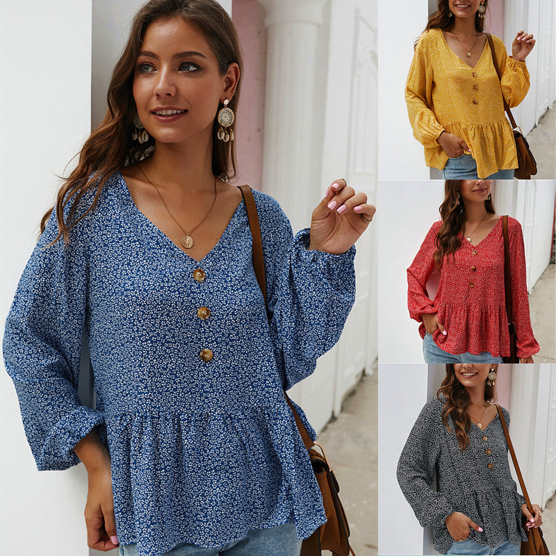 Nuevo producto: blusa floral de manga larga y cuello en V