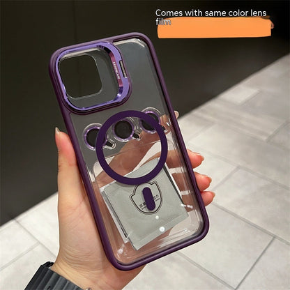 Invisible Magnetic Kickstand iPhone 16 Case with Lens Film – Full-Coverage PC Cover