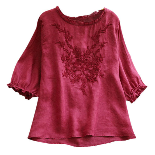 T-shirt ample brodé en coton grande taille tendance