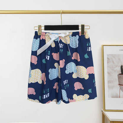 Pantalon de pyjama en soie de coton pour femme, short d'été fin et décontracté