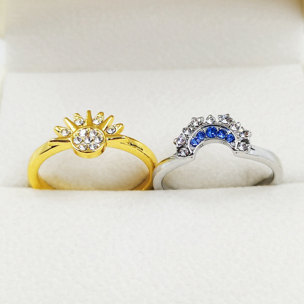 Anillos de Sol y Luna con diamantes de imitación para pareja, joyas para el Día de San Valentín