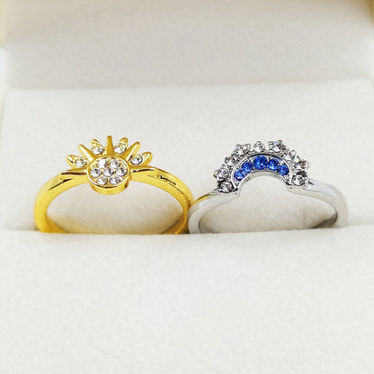 Anillos de Sol y Luna con diamantes de imitación para pareja, joyas para el Día de San Valentín