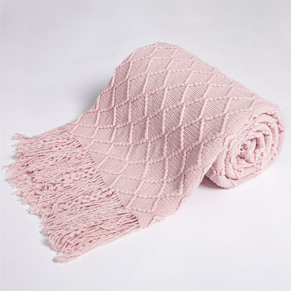 Fashion Knitted Solid Color Sofa Tassel Blanket