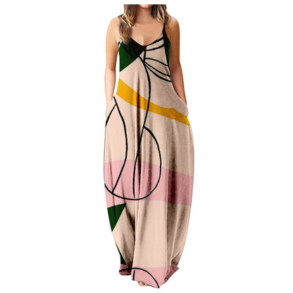 Vestido con tirantes frescos de verano, estampado digital estilo cara abstracta, elegante vestido de calle
