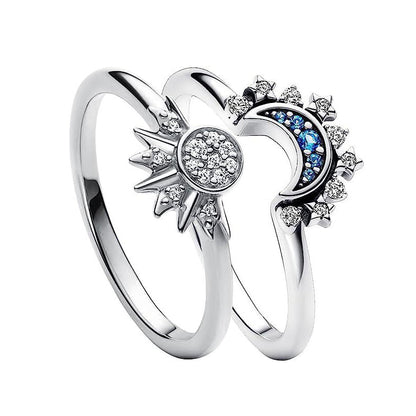 Anillos de Sol y Luna con diamantes de imitación para pareja, joyas para el Día de San Valentín