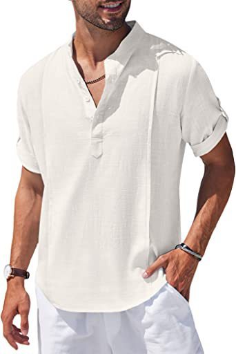 Henley Linen Men’s Beach Shirt – Short Sleeve Summer Top | S–XXL